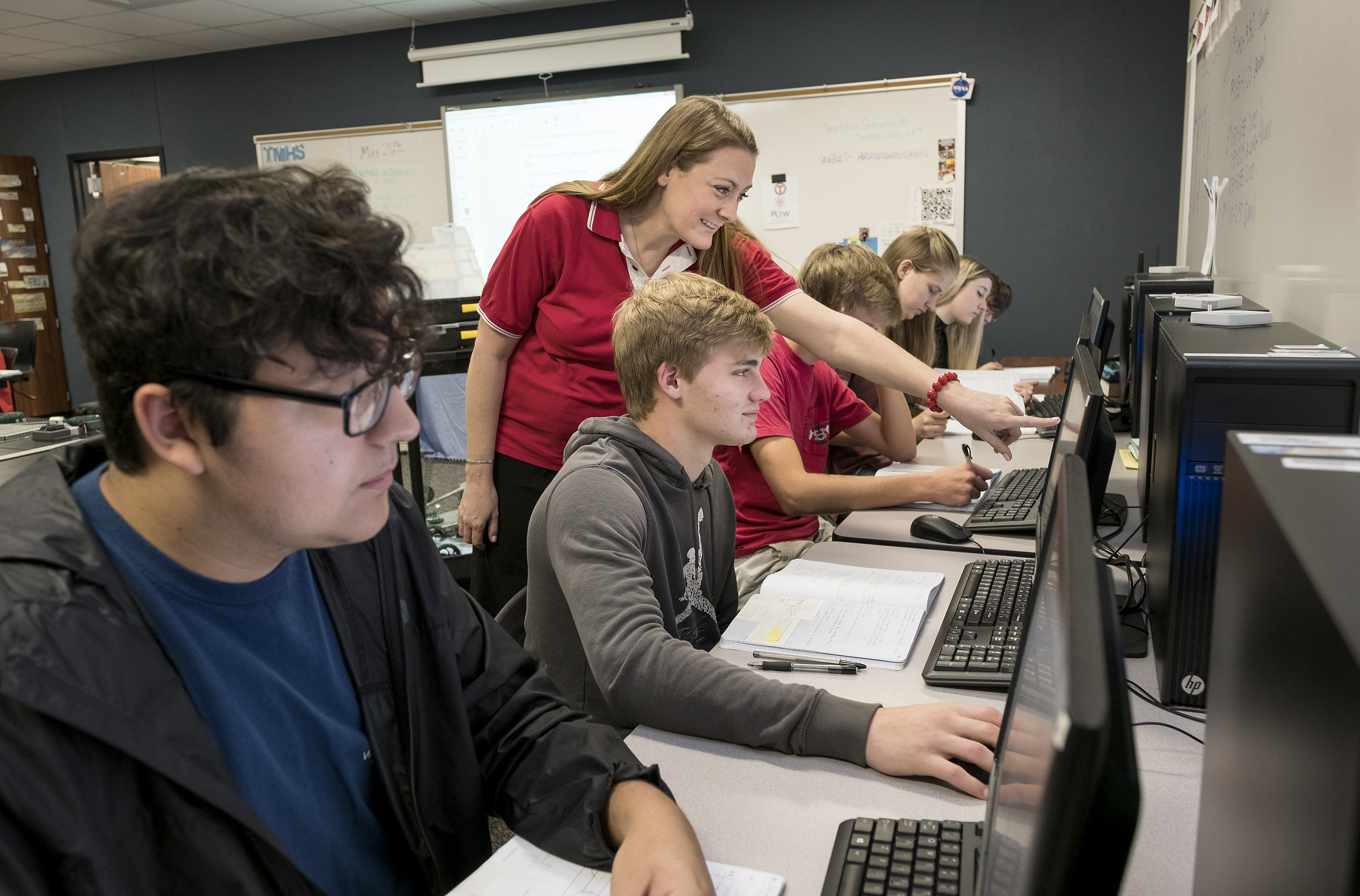 Computer Aided Drafting students at computer